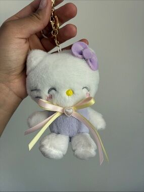 Plush White & Lavender Hello Kitty Keychain with Bow Accent